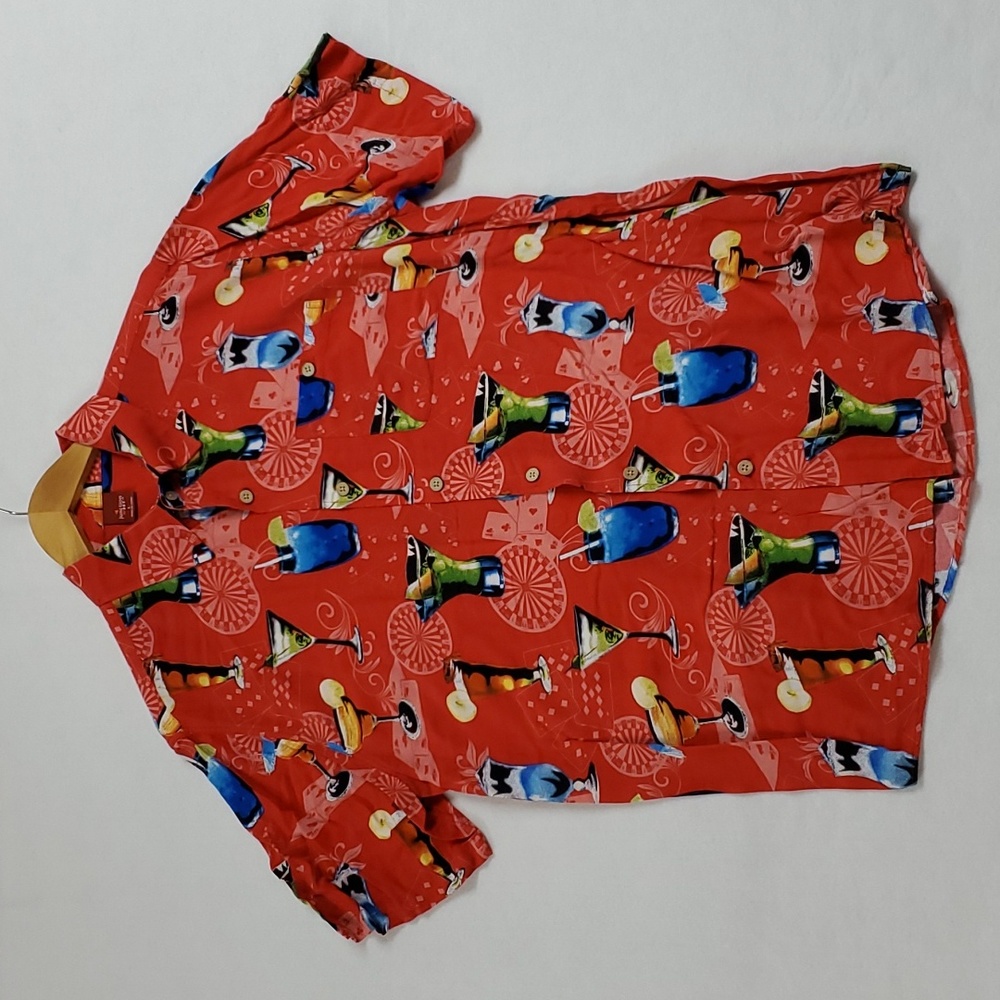 Junction West Hawaiian style size Large red men's shirt libation theme